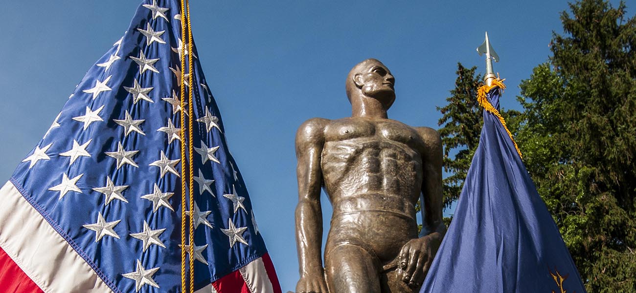 Spartan Statue with American Flags