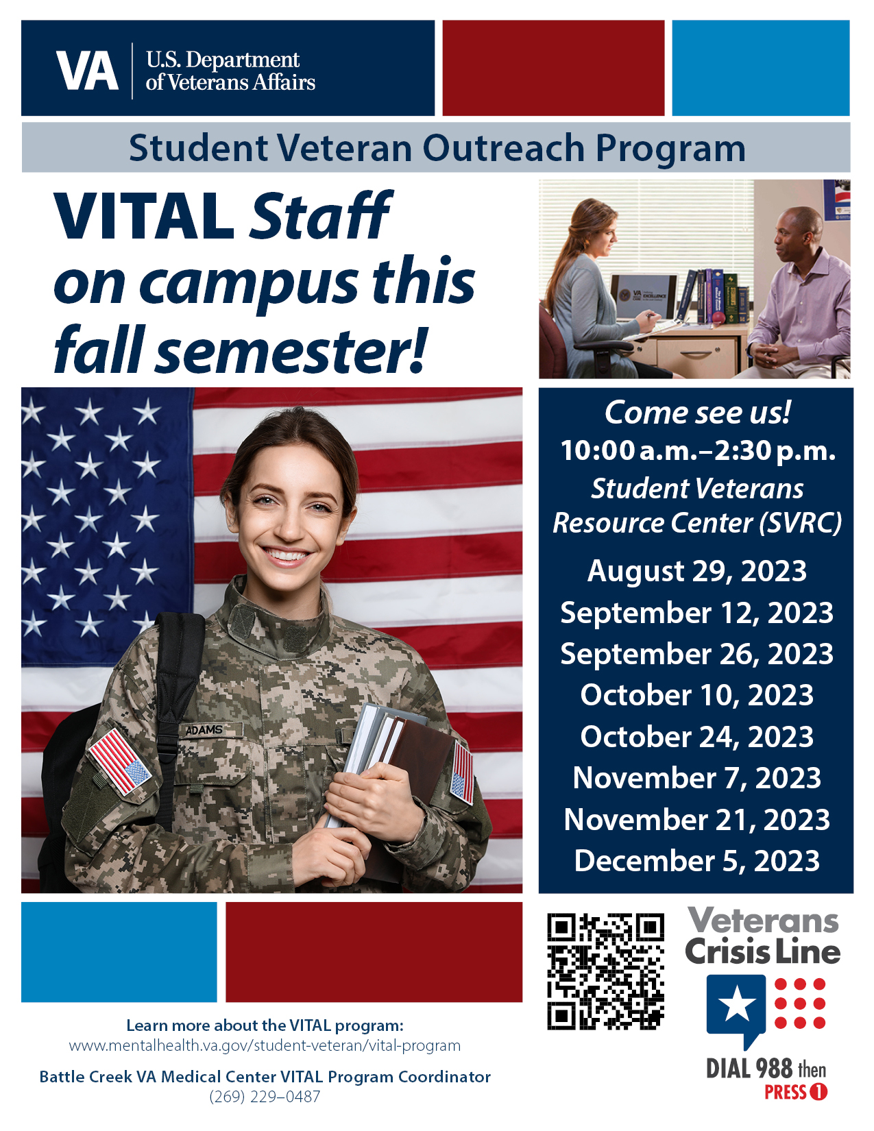 Flyer showing student with dates and times listed