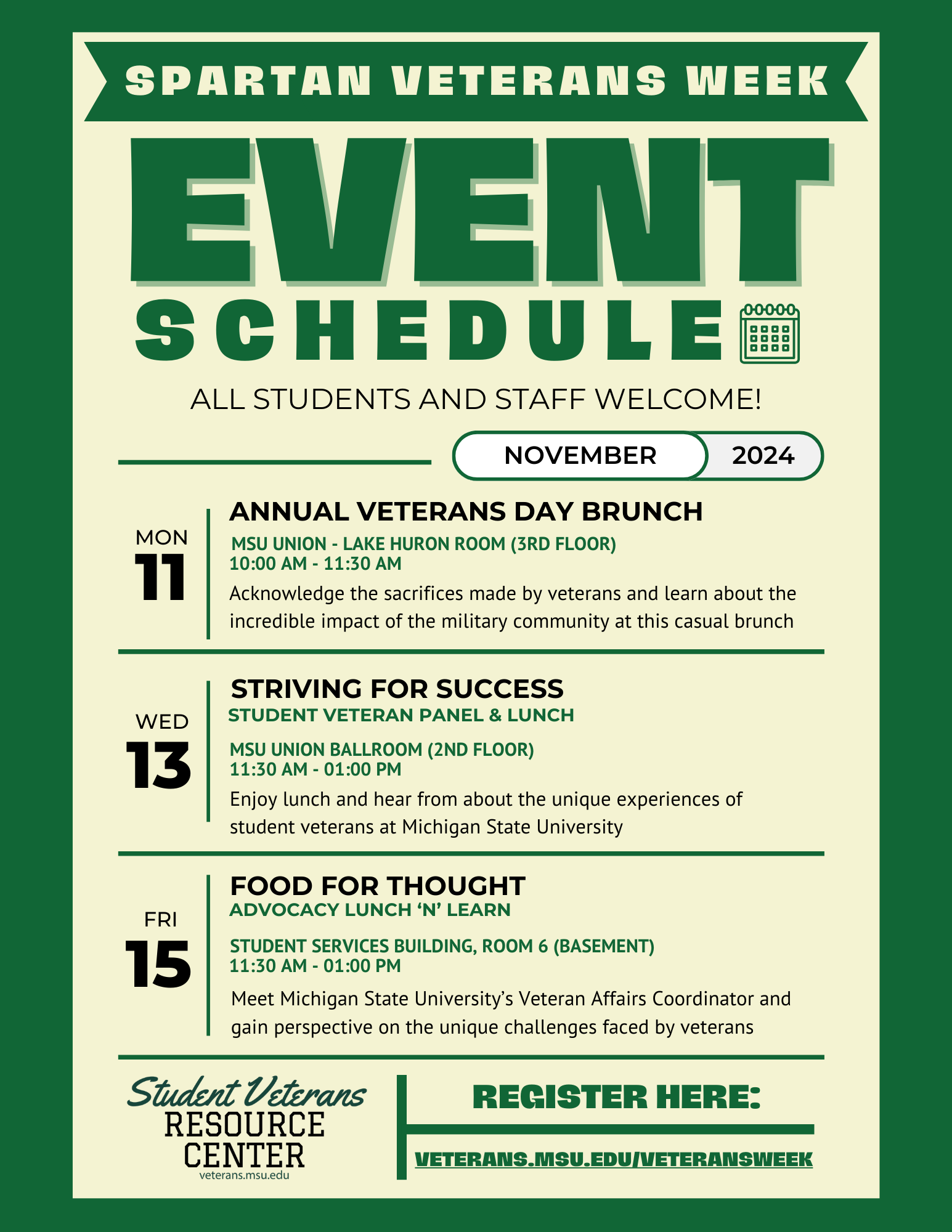 Image showing the three Veterans Week events hosted by the SVRC