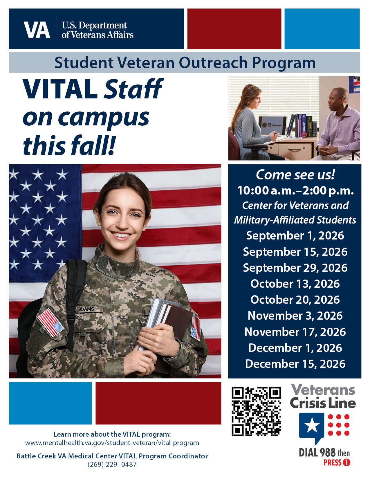 Flyer showing dates of VITAL visits duplicating info shared in the body of this page
