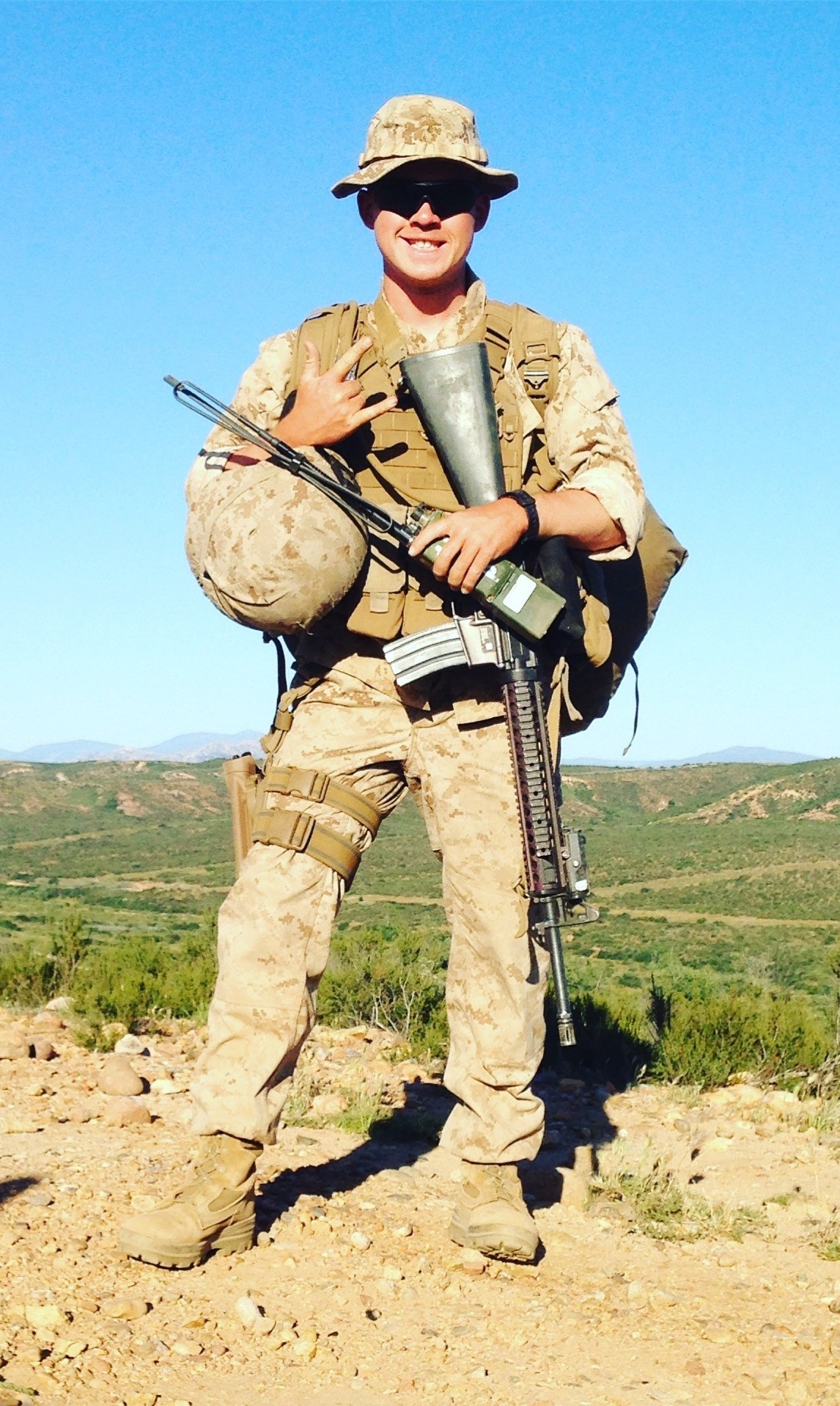 Joshua Hill in Marine combat uniform and gear