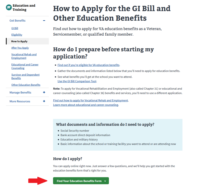 Find your education benefits form