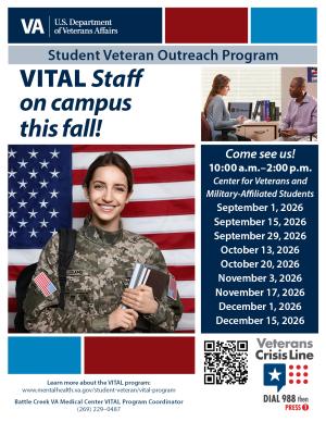 Flyer showing dates of VITAL visits duplicating info shared in the body of this page